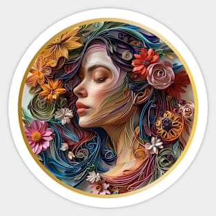 Quilled Elegance: A Kirigami Portrait Sticker